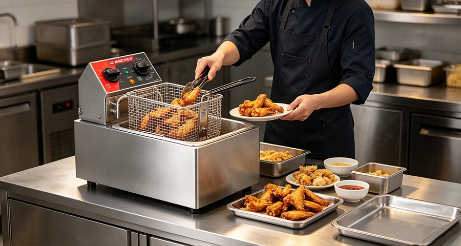 Precision Commercial Deep Fryer and Dispenser commercial deep fryer and sauce dispenser station
