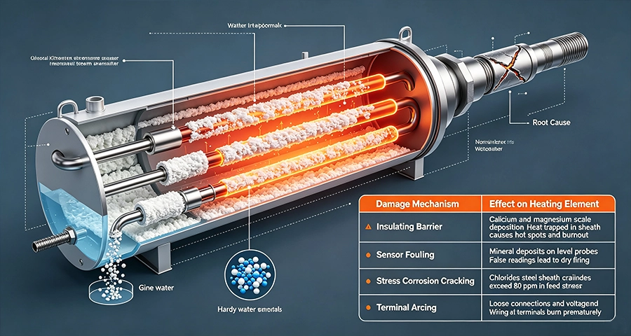 Limescale Buildup on Boiler Heating Element Limescale buildup on boiler heating element